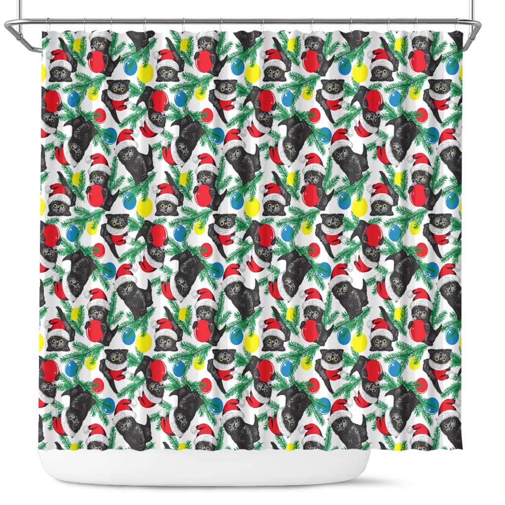 Black Cat Christmas Christmas Shower Curtain Xmas Holiday Patterns - Wonder Print Shop
