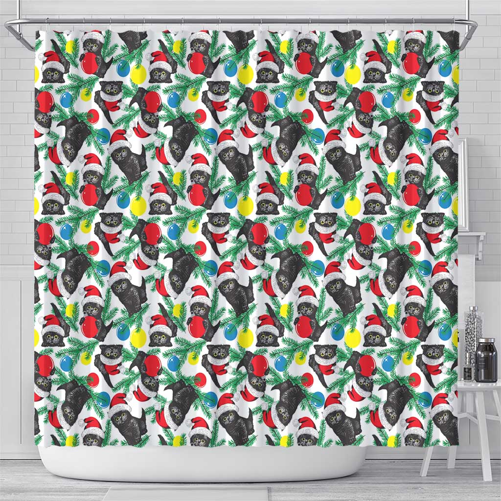 Black Cat Christmas Christmas Shower Curtain Xmas Holiday Patterns - Wonder Print Shop