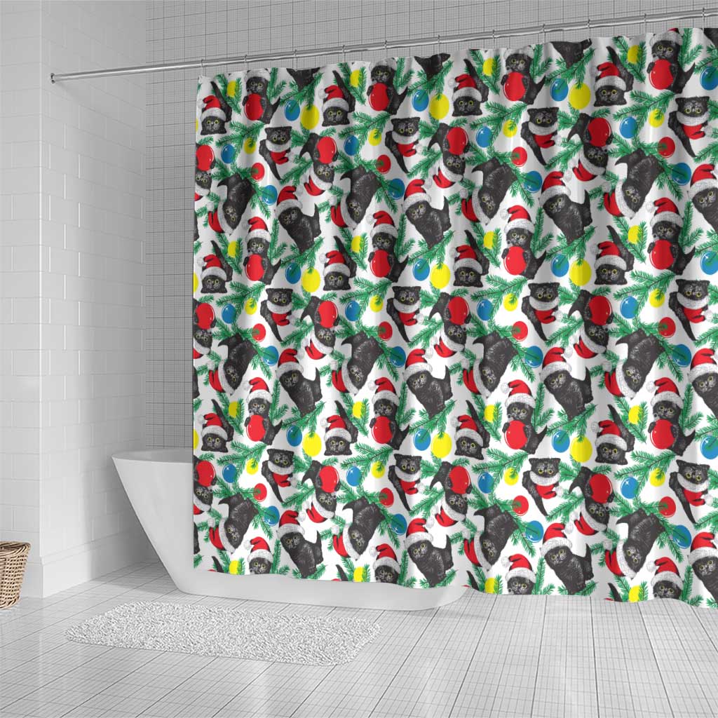 Black Cat Christmas Christmas Shower Curtain Xmas Holiday Patterns - Wonder Print Shop