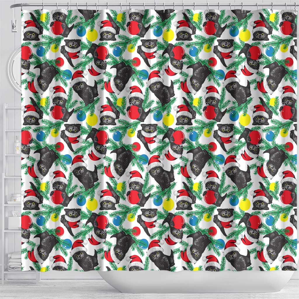 Black Cat Christmas Christmas Shower Curtain Xmas Holiday Patterns - Wonder Print Shop