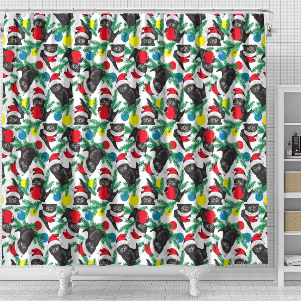 Black Cat Christmas Christmas Shower Curtain Xmas Holiday Patterns - Wonder Print Shop
