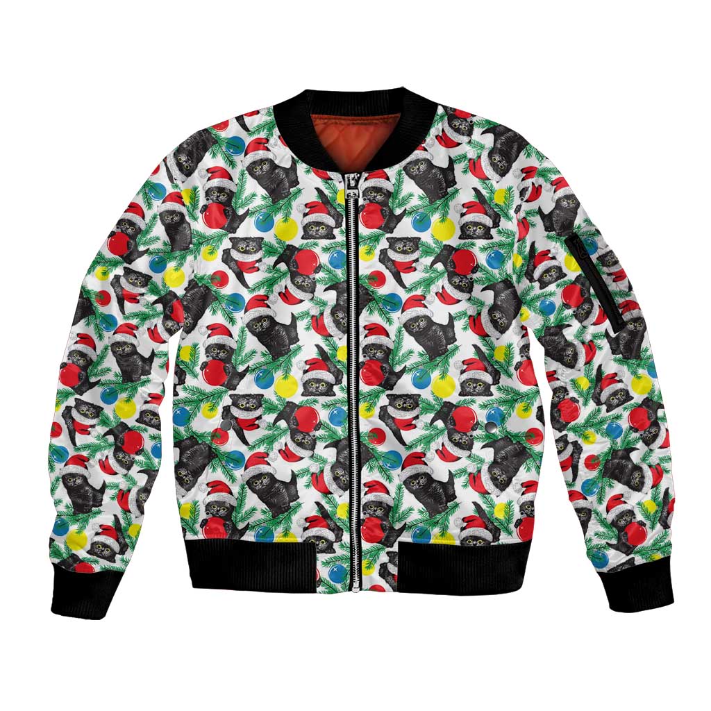 Black Cat Christmas Christmas Sleeve Zip Bomber Jacket Xmas Holiday Patterns - Wonder Print Shop