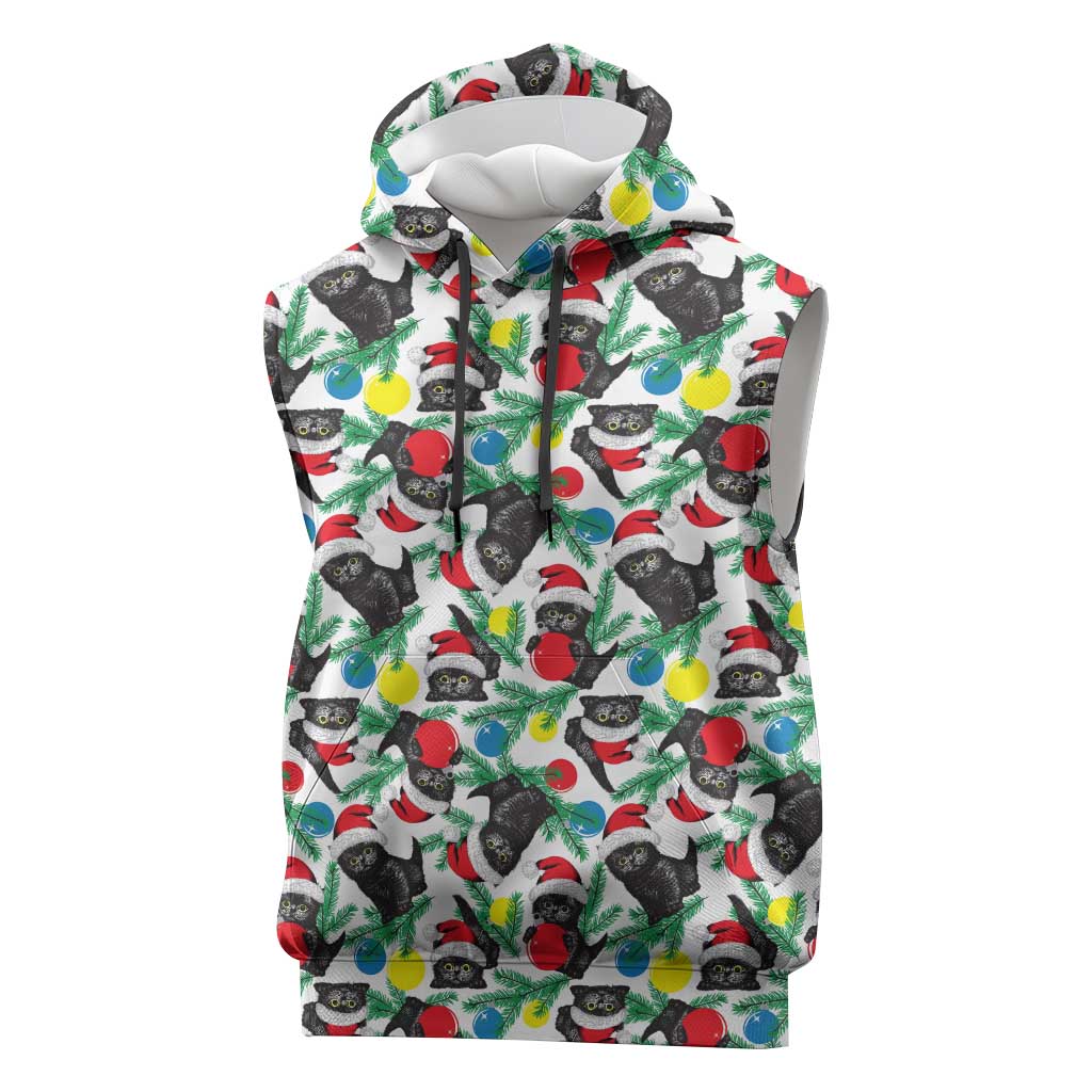 Black Cat Christmas Christmas Sleeveless Hoodie Xmas Holiday Patterns - Wonder Print Shop