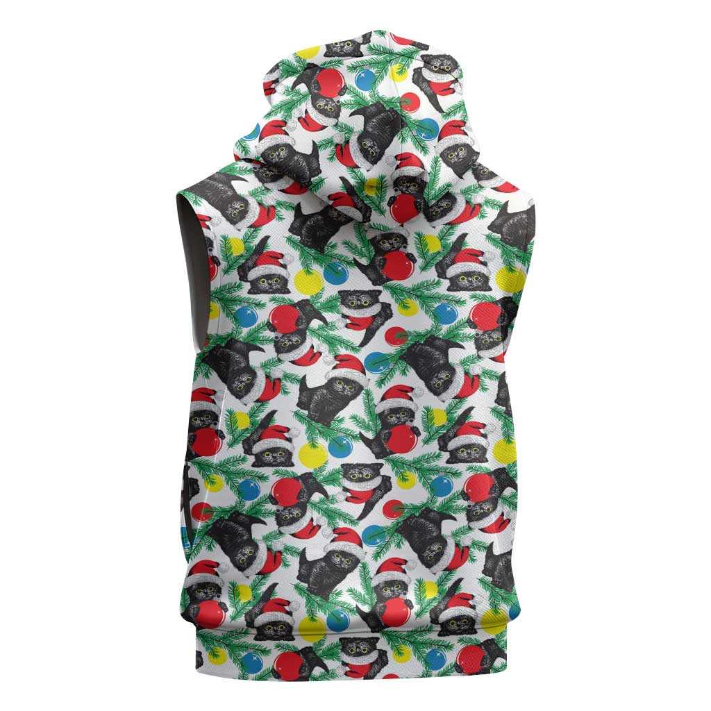 Black Cat Christmas Christmas Sleeveless Hoodie Xmas Holiday Patterns - Wonder Print Shop
