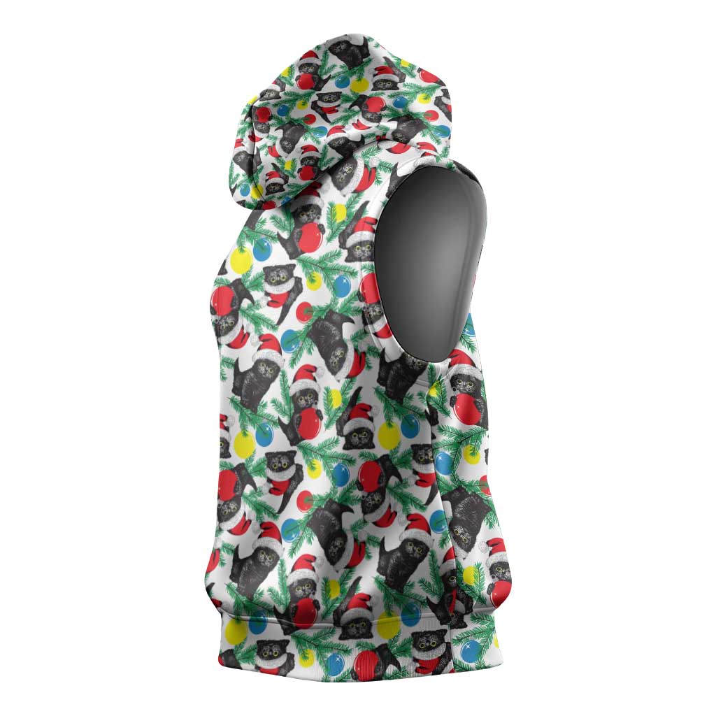 Black Cat Christmas Christmas Sleeveless Hoodie Xmas Holiday Patterns - Wonder Print Shop