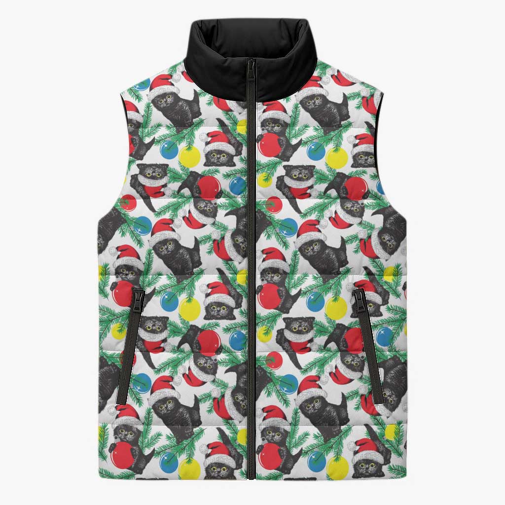 Black Cat Christmas Christmas Sleeveless Puffer Jacket Xmas Holiday Patterns - Wonder Print Shop