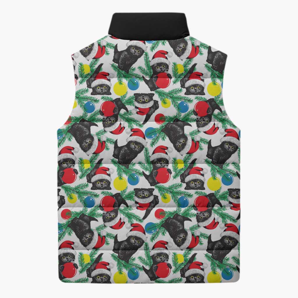 Black Cat Christmas Christmas Sleeveless Puffer Jacket Xmas Holiday Patterns - Wonder Print Shop