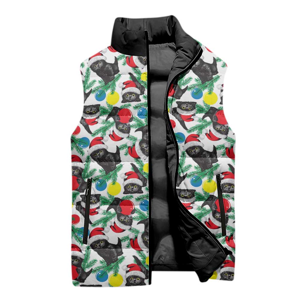 Black Cat Christmas Christmas Sleeveless Puffer Jacket Xmas Holiday Patterns - Wonder Print Shop