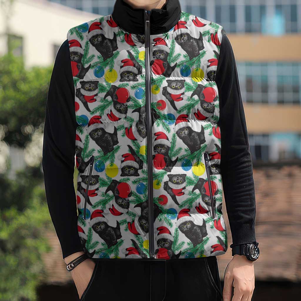 Black Cat Christmas Christmas Sleeveless Puffer Jacket Xmas Holiday Patterns - Wonder Print Shop