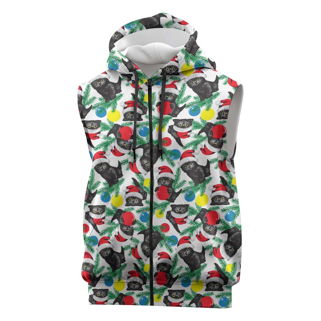 Black Cat Christmas Christmas Sleeveless Zip Hoodie Xmas Holiday Patterns - Wonder Print Shop