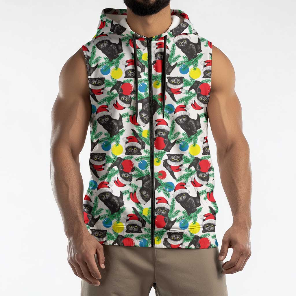 Black Cat Christmas Christmas Sleeveless Zip Hoodie Xmas Holiday Patterns - Wonder Print Shop