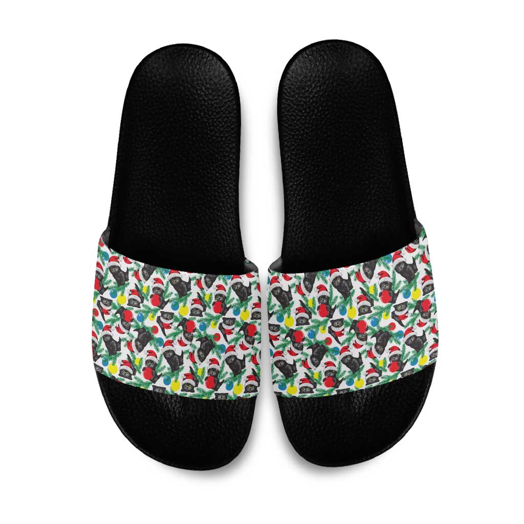 Black Cat Christmas Christmas Slide Sandals Xmas Holiday Patterns - Wonder Print Shop