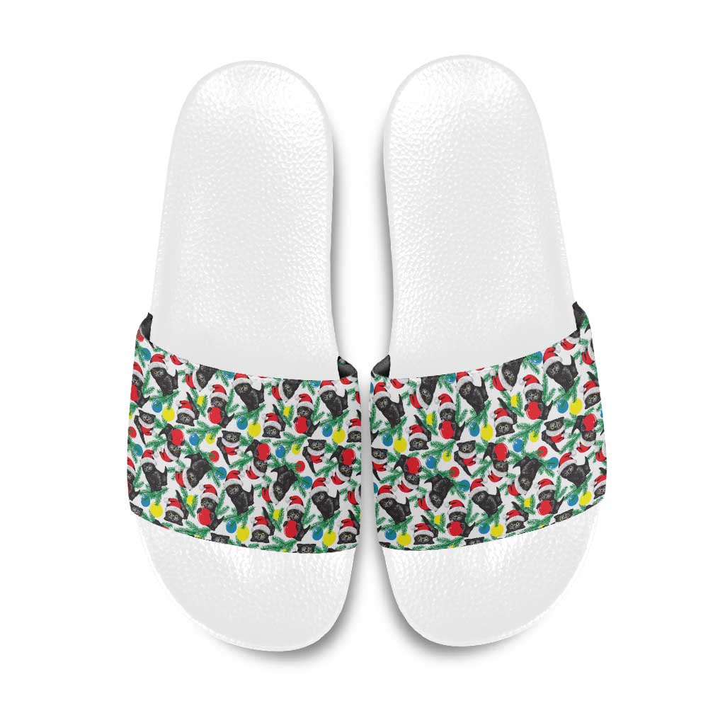 Black Cat Christmas Christmas Slide Sandals Xmas Holiday Patterns - Wonder Print Shop