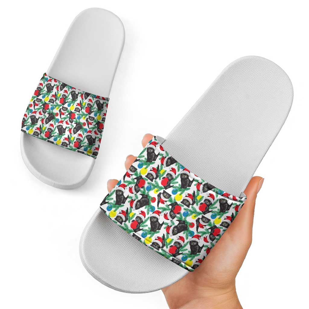 Black Cat Christmas Christmas Slide Sandals Xmas Holiday Patterns - Wonder Print Shop