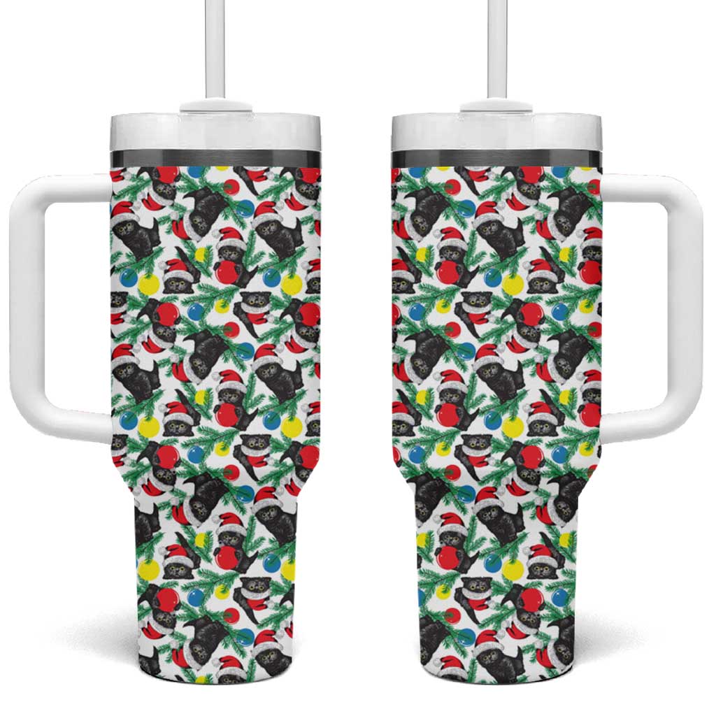 Black Cat Christmas Christmas Tumbler With Handle Xmas Holiday Patterns - Wonder Print Shop