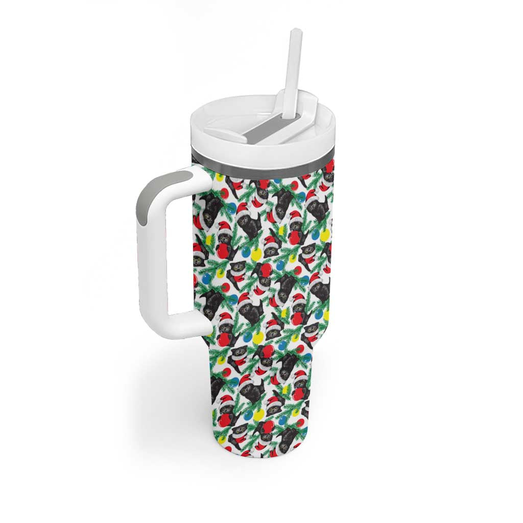 Black Cat Christmas Christmas Tumbler With Handle Xmas Holiday Patterns - Wonder Print Shop