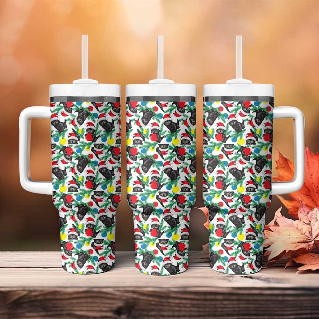 Black Cat Christmas Christmas Tumbler With Handle Xmas Holiday Patterns - Wonder Print Shop