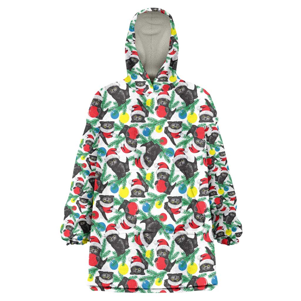 Black Cat Christmas Christmas Wearable Blanket Hoodie Xmas Holiday Patterns - Wonder Print Shop