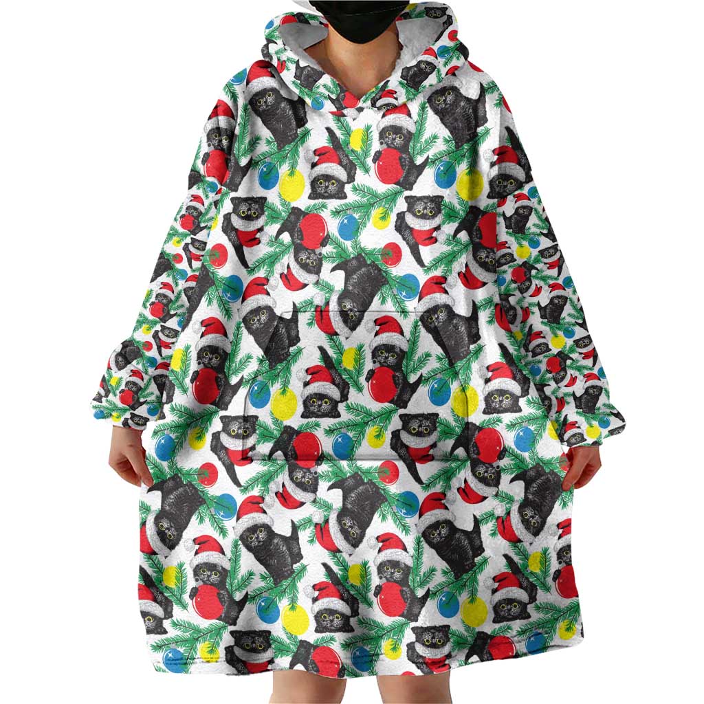 Black Cat Christmas Christmas Wearable Blanket Hoodie Xmas Holiday Patterns - Wonder Print Shop