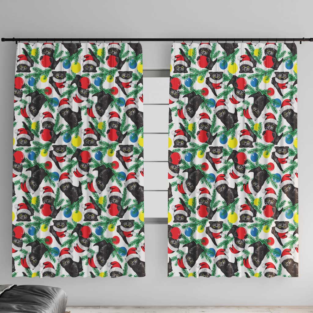 Black Cat Christmas Christmas Window Curtain Xmas Holiday Patterns - Wonder Print Shop
