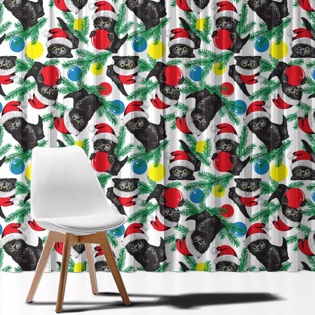 Black Cat Christmas Christmas Window Curtain Xmas Holiday Patterns - Wonder Print Shop