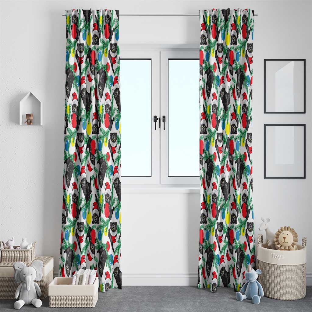 Black Cat Christmas Christmas Window Curtain Xmas Holiday Patterns - Wonder Print Shop