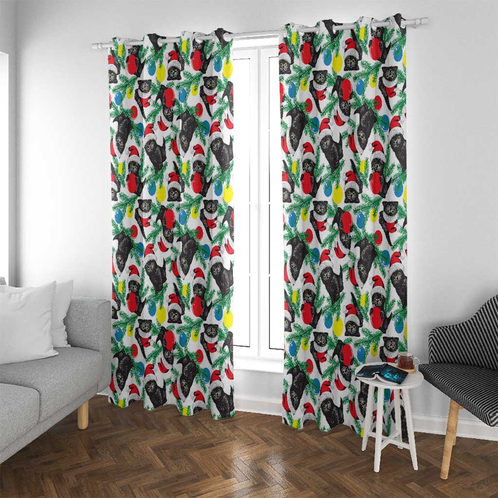 Black Cat Christmas Christmas Window Curtain Xmas Holiday Patterns - Wonder Print Shop