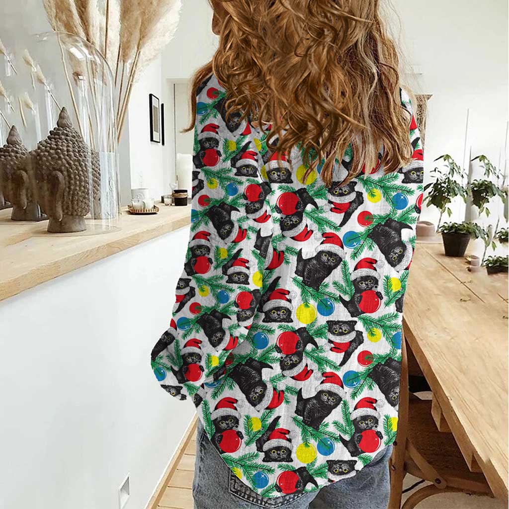 Black Cat Christmas Christmas Women Casual Shirt Xmas Holiday Patterns - Wonder Print Shop