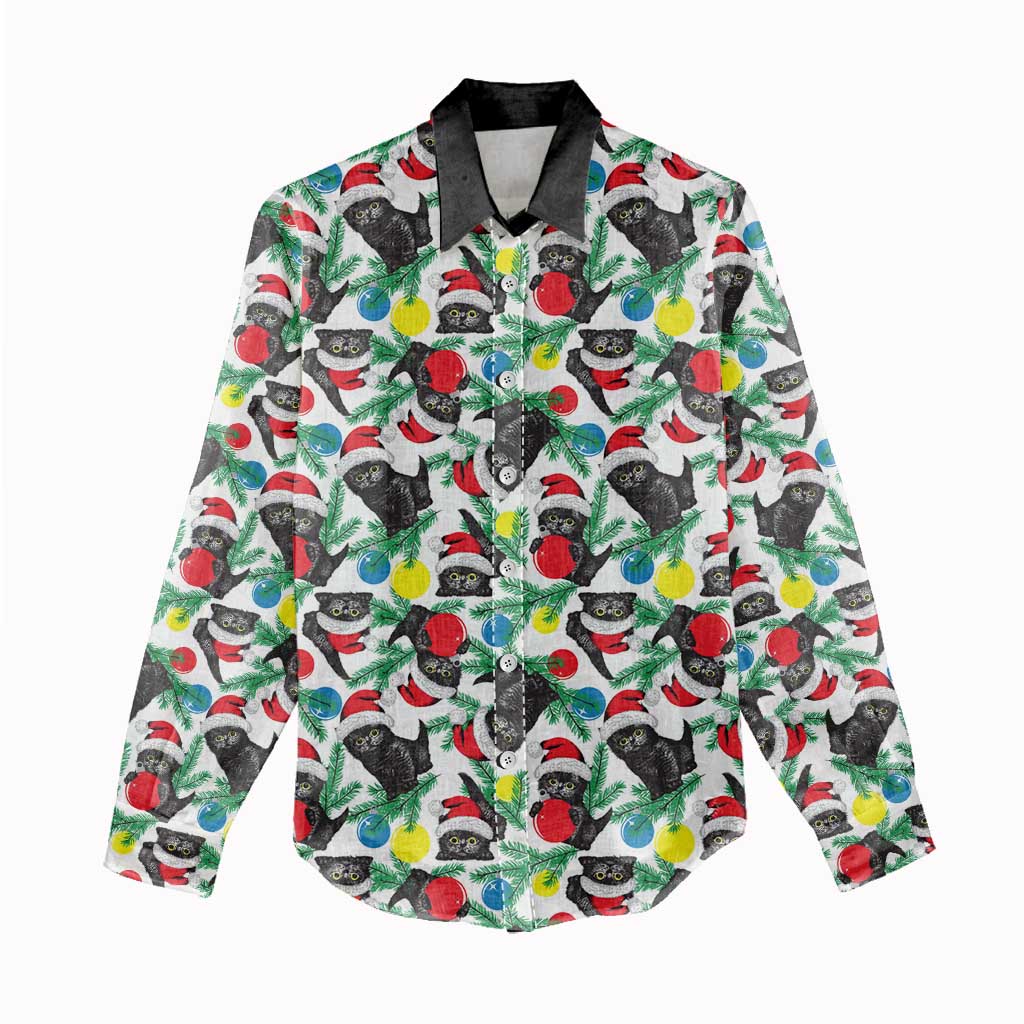 Black Cat Christmas Christmas Women Casual Shirt Xmas Holiday Patterns - Wonder Print Shop
