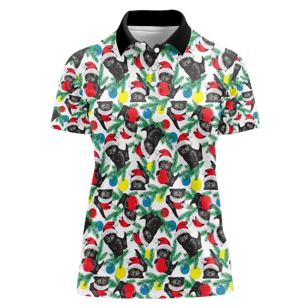 Black Cat Christmas Christmas Women Polo Shirt Xmas Holiday Patterns - Wonder Print Shop