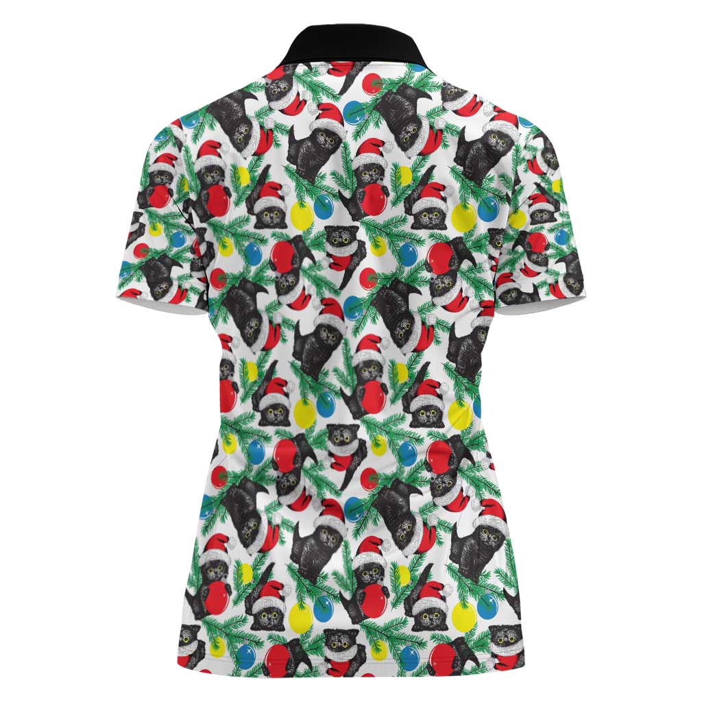Black Cat Christmas Christmas Women Polo Shirt Xmas Holiday Patterns - Wonder Print Shop