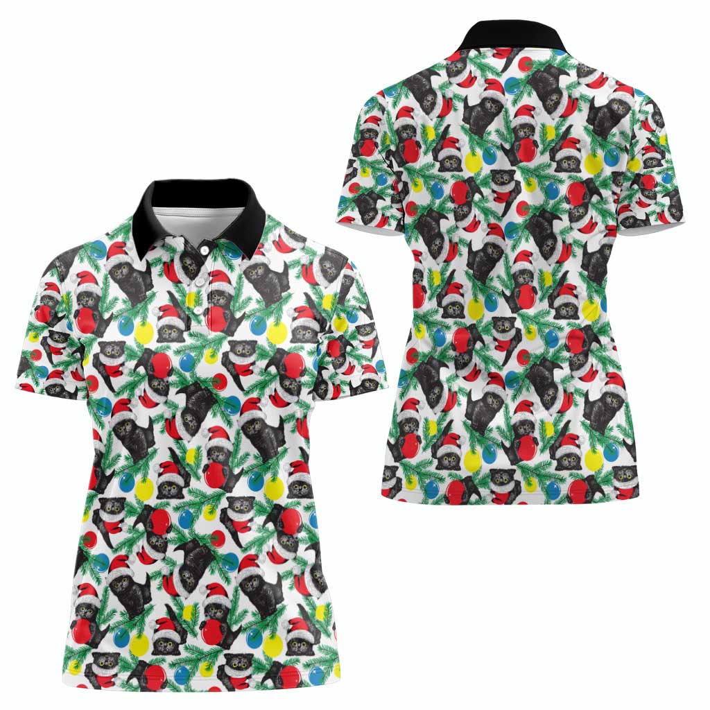 Black Cat Christmas Christmas Women Polo Shirt Xmas Holiday Patterns - Wonder Print Shop
