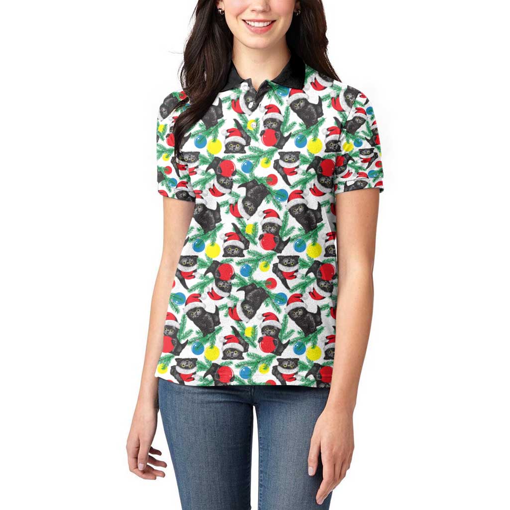 Black Cat Christmas Christmas Women Polo Shirt Xmas Holiday Patterns - Wonder Print Shop