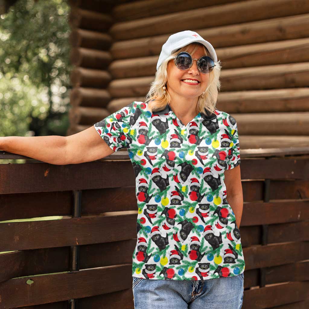 Black Cat Christmas Christmas Women Polo Shirt Xmas Holiday Patterns - Wonder Print Shop