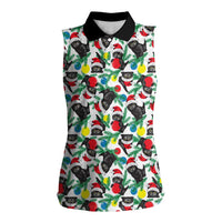Black Cat Christmas Christmas Women Sleeveless Polo Shirt Xmas Holiday Patterns - Wonder Print Shop
