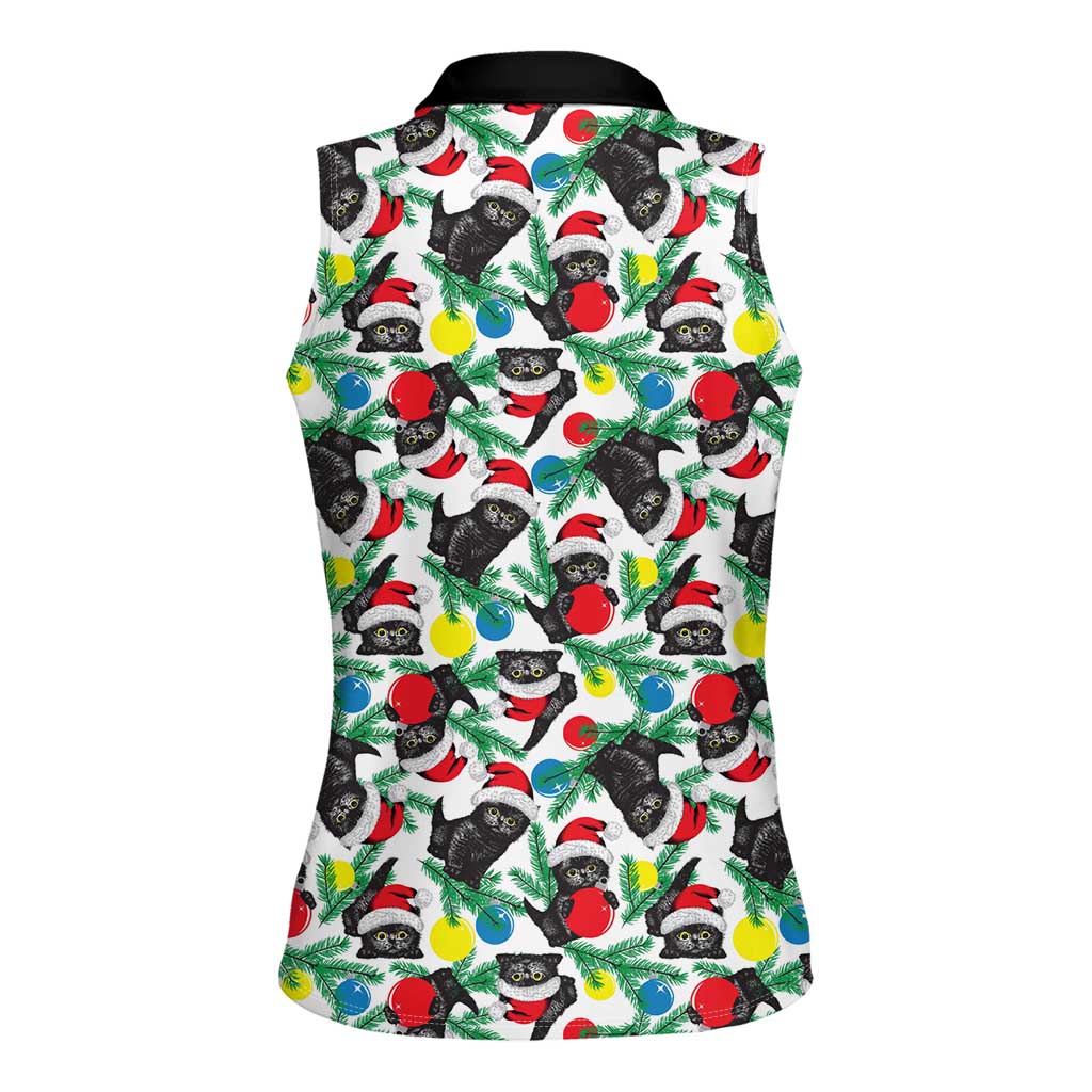 Black Cat Christmas Christmas Women Sleeveless Polo Shirt Xmas Holiday Patterns - Wonder Print Shop
