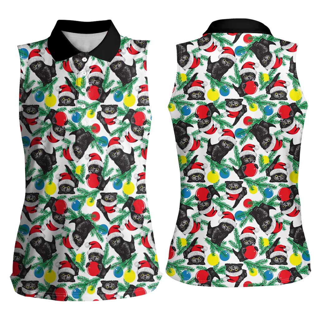 Black Cat Christmas Christmas Women Sleeveless Polo Shirt Xmas Holiday Patterns - Wonder Print Shop