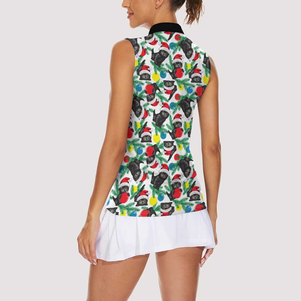 Black Cat Christmas Christmas Women Sleeveless Polo Shirt Xmas Holiday Patterns - Wonder Print Shop