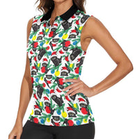 Black Cat Christmas Christmas Women Sleeveless Polo Shirt Xmas Holiday Patterns - Wonder Print Shop