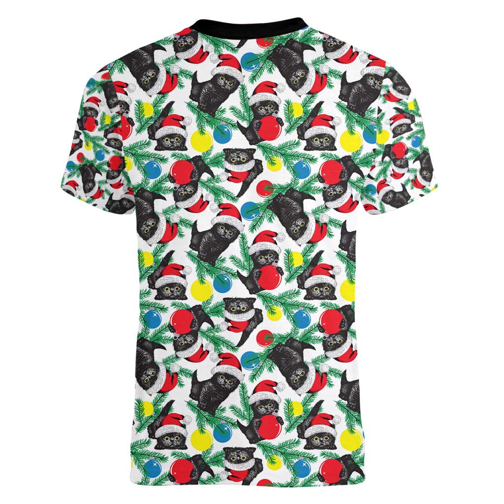 Black Cat Christmas Christmas Women V-Neck T-Shirt Xmas Holiday Patterns - Wonder Print Shop