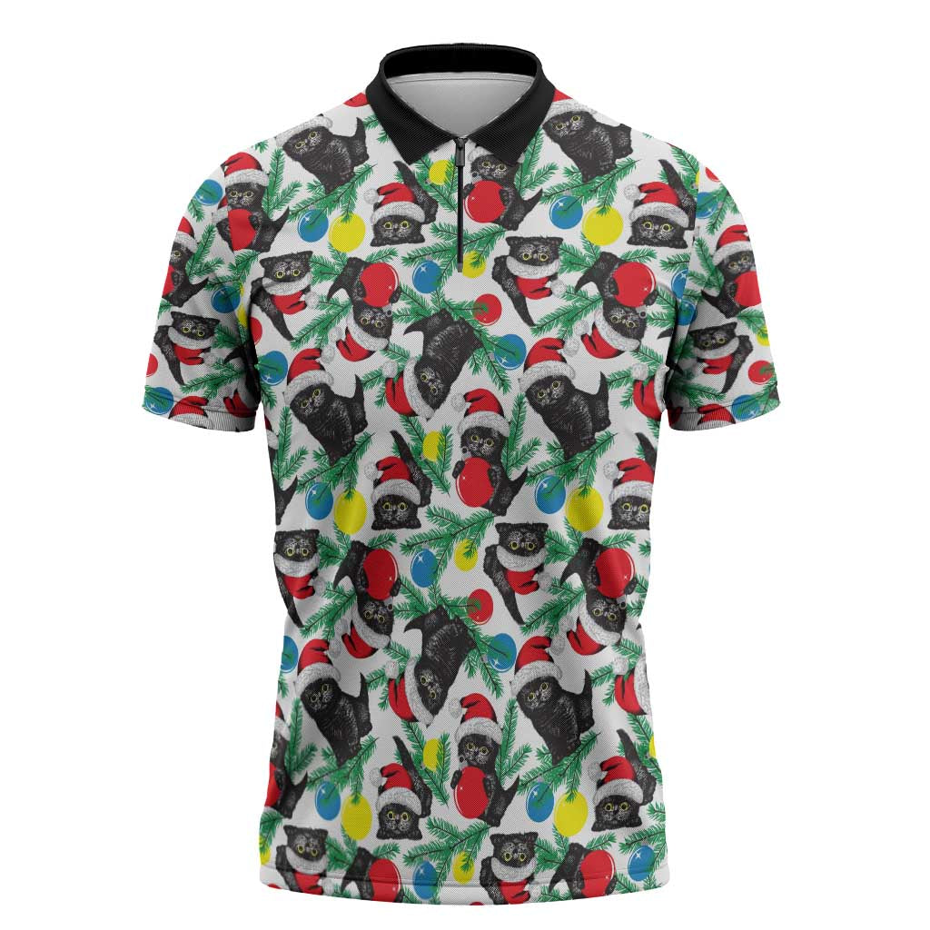 Black Cat Christmas Christmas Zipper Polo Shirt Xmas Holiday Patterns - Wonder Print Shop