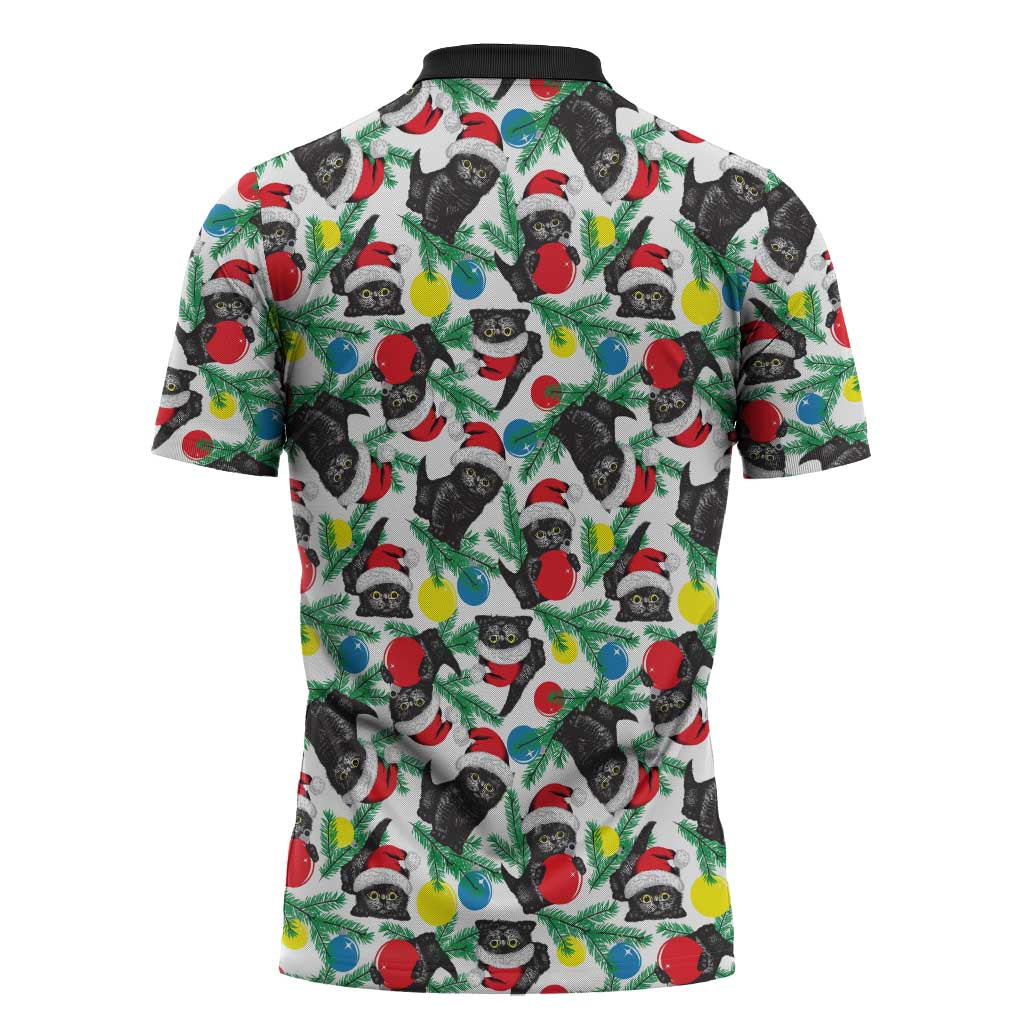 Black Cat Christmas Christmas Zipper Polo Shirt Xmas Holiday Patterns - Wonder Print Shop