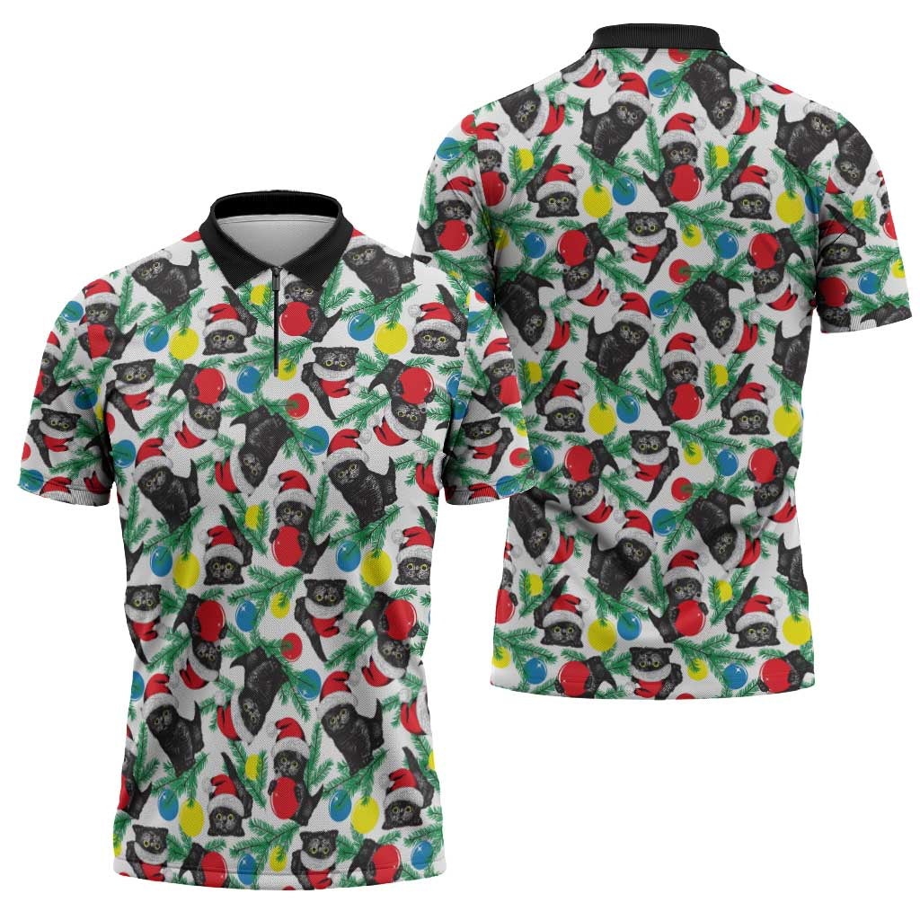Black Cat Christmas Christmas Zipper Polo Shirt Xmas Holiday Patterns - Wonder Print Shop
