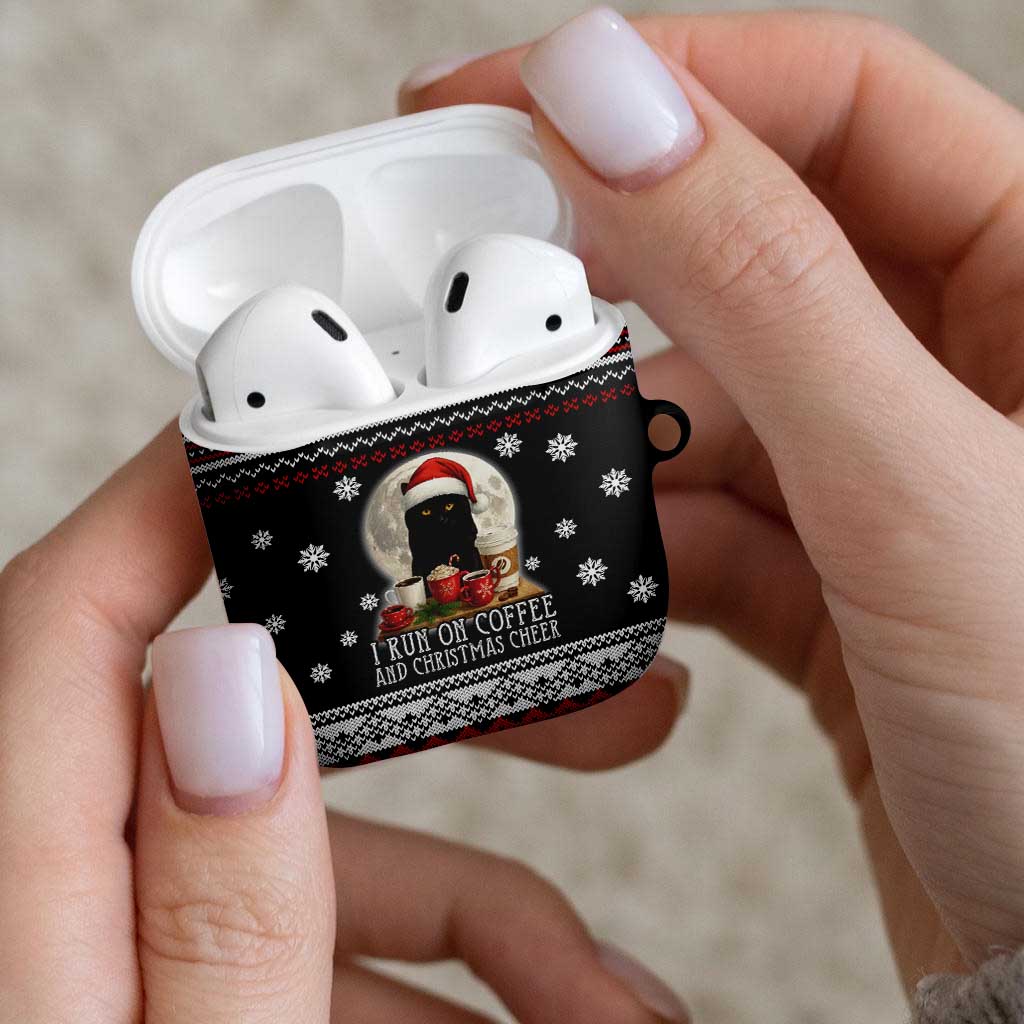 Black Cat Run On Coffee AirPods Case Xmas Holiday Patterns - Wonder Print Shop