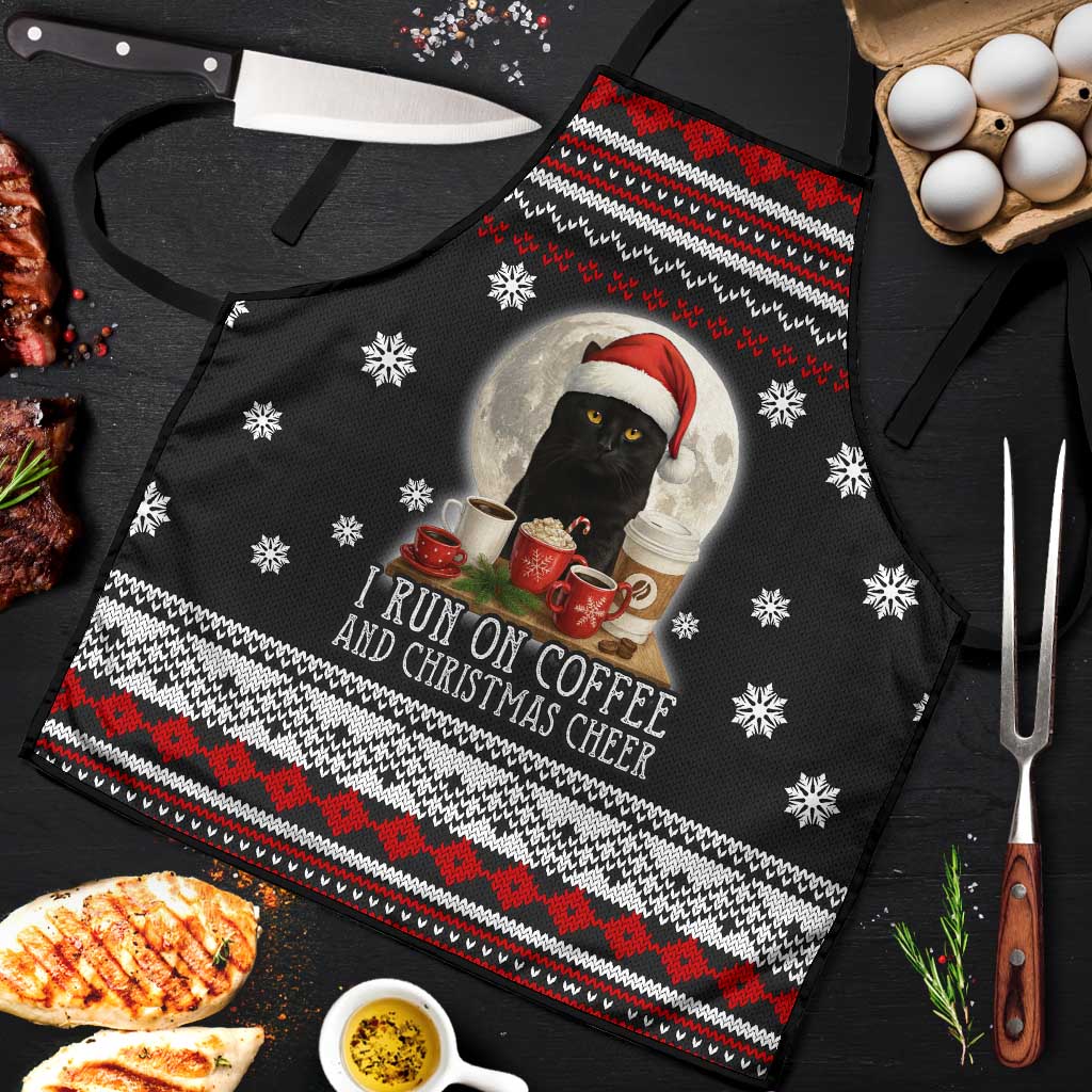 Black Cat Run On Coffee Apron Xmas Holiday Patterns - Wonder Print Shop