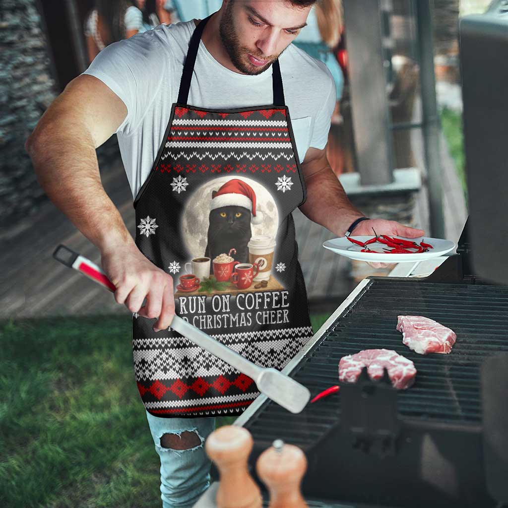 Black Cat Run On Coffee Apron Xmas Holiday Patterns - Wonder Print Shop
