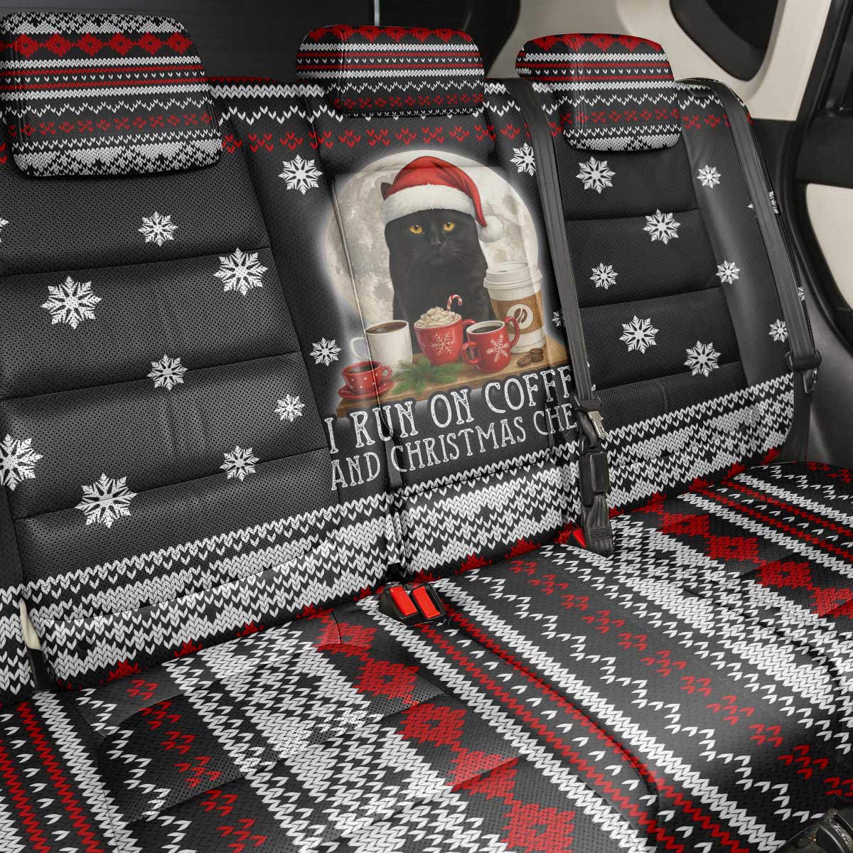 Black Cat Run On Coffee Back Car Seat Cover Xmas Holiday Patterns - Wonder Print Shop