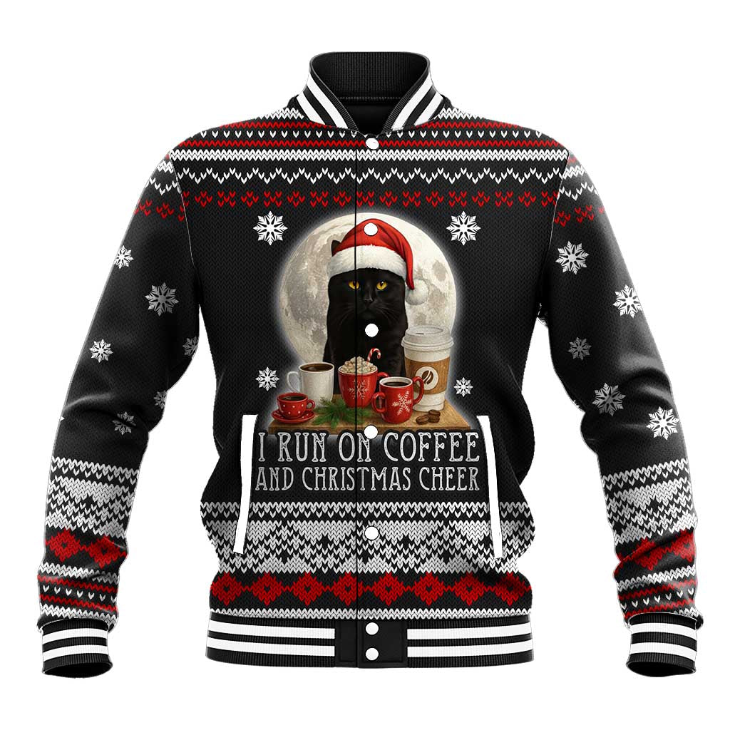 Black Cat Run On Coffee Baseball Jacket Xmas Holiday Patterns - Wonder Print Shop