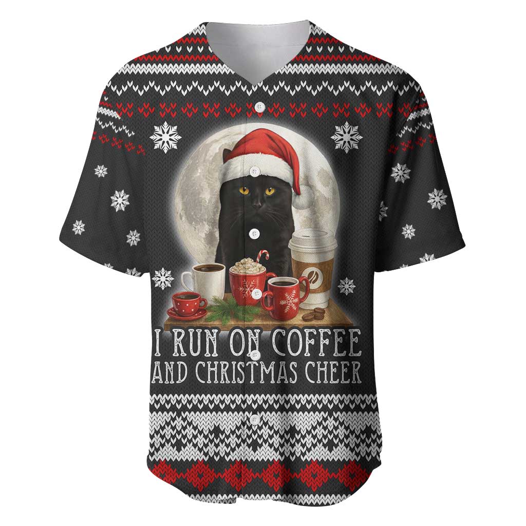 Black Cat Run On Coffee Baseball Jersey Xmas Holiday Patterns - Wonder Print Shop