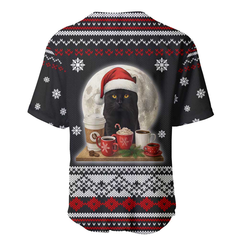 Black Cat Run On Coffee Baseball Jersey Xmas Holiday Patterns - Wonder Print Shop